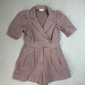 7 For All Mankind Women's Seamed Denim Romper Size S Pink Puff Sleeve Utility